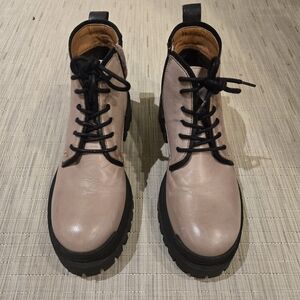 Miz Mooz Women's Lace Up Boots in Tan and Black